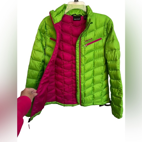 Women’s lime green Marmot down jacket. Size M - Picture 2 of 7